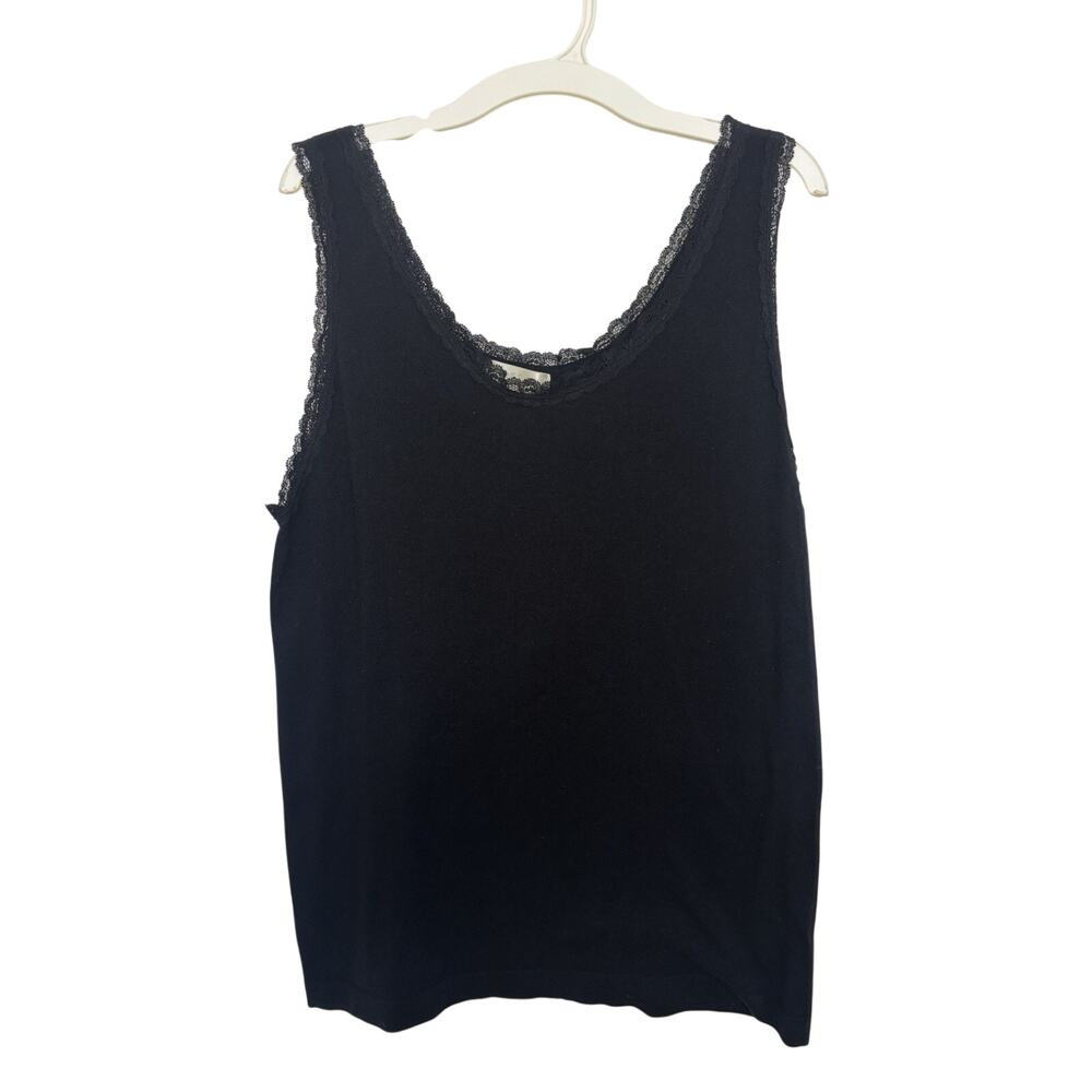 Y2K Black Lace Trim Cami Tank 1X/2X Nylon Stretch Layering Top Dark Romance Goth